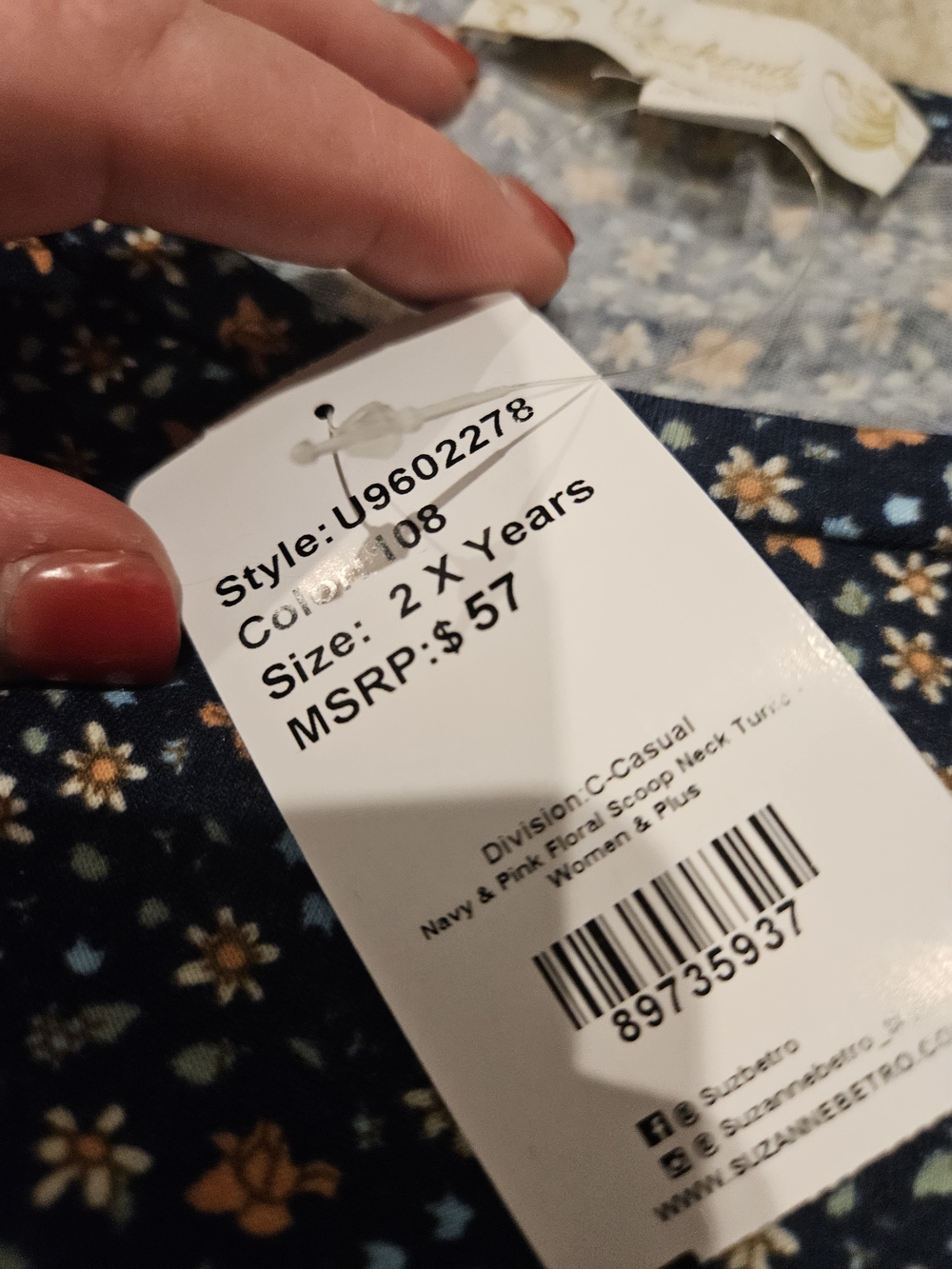 Weekend 2X  Navy Floral Crewneck Top - Picture 5 of 6